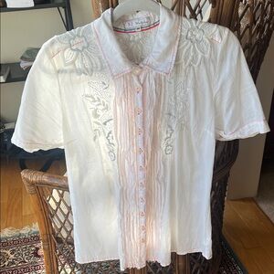 White Embroidered Button Down Shirt